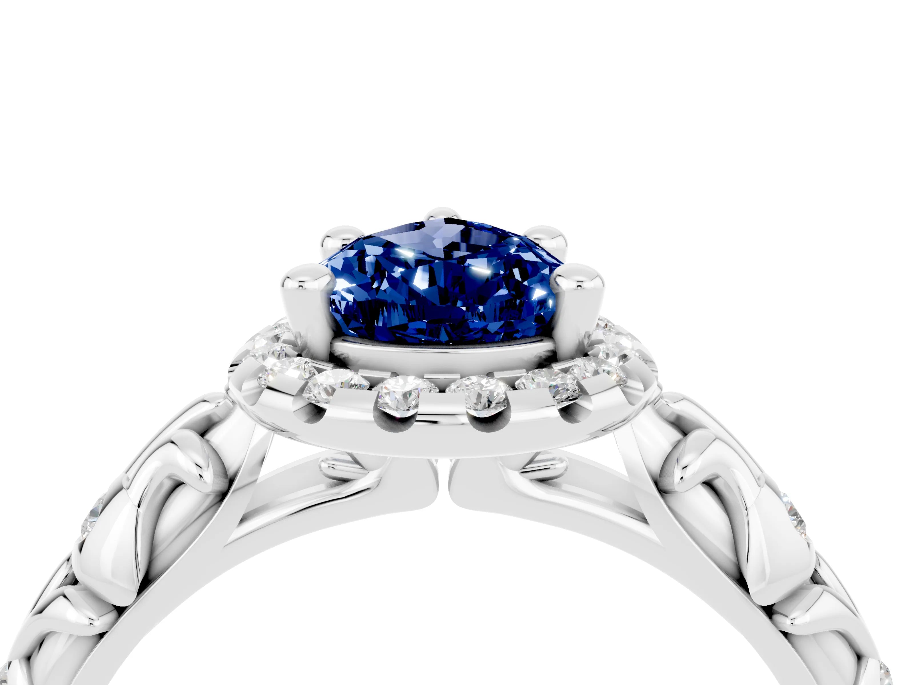 White gold Pear Cut Halo Diamond Solitaire with Filigree Band and Four-Prong Setting_4