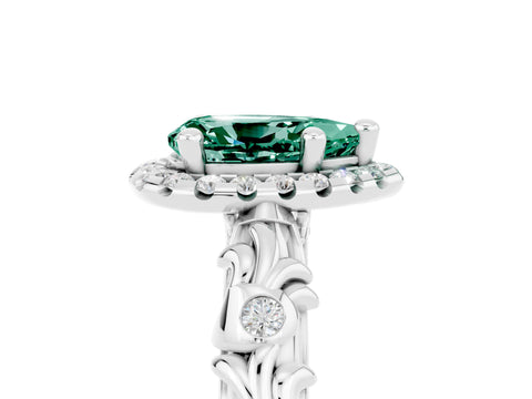 White gold Pear Cut Halo Diamond Solitaire with Filigree Band and Four-Prong Setting_5