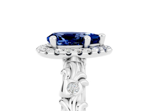 White gold Pear Cut Halo Diamond Solitaire with Filigree Band and Four-Prong Setting_5