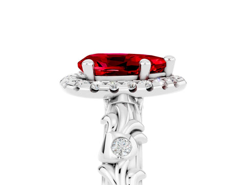 White gold Pear Cut Halo Diamond Solitaire with Filigree Band and Four-Prong Setting_5