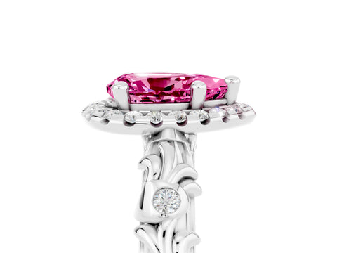 White gold Pear Cut Halo Diamond Solitaire with Filigree Band and Four-Prong Setting_5