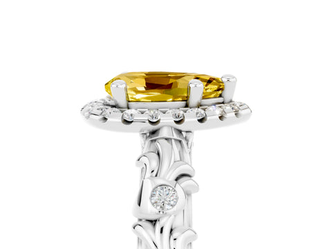 White gold Pear Cut Halo Diamond Solitaire with Filigree Band and Four-Prong Setting_5