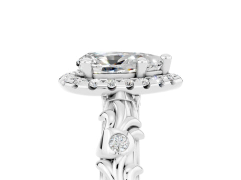White gold Pear Cut Halo Diamond Solitaire with Filigree Band and Four-Prong Setting_5