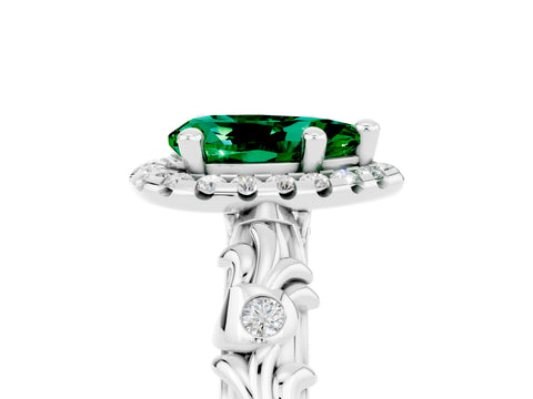 White gold Pear Cut Halo Diamond Solitaire with Filigree Band and Four-Prong Setting_5