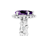White gold Pear Cut Halo Diamond Solitaire with Filigree Band and Four-Prong Setting_5