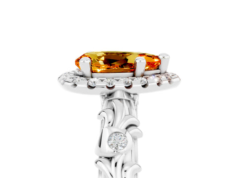 White gold Pear Cut Halo Diamond Solitaire with Filigree Band and Four-Prong Setting_5