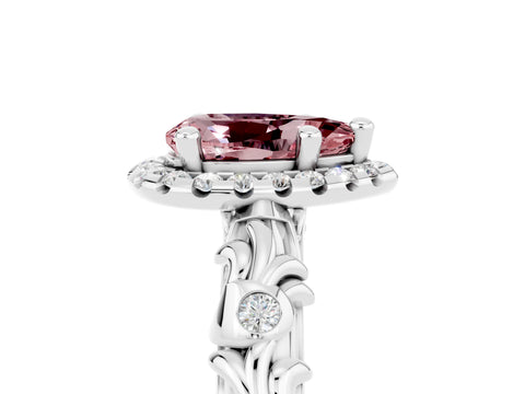 White gold Pear Cut Halo Diamond Solitaire with Filigree Band and Four-Prong Setting_5