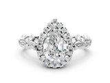 White gold Pear Cut Halo Diamond Solitaire with Filigree Band and Four-Prong Setting_7