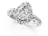 White gold Pear Cut Halo Diamond Solitaire with Filigree Band and Four-Prong Setting_8