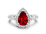 White gold Pear Cut Halo Diamond Solitaire with Filigree Band and Four-Prong Setting