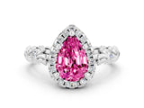 White gold Pear Cut Halo Diamond Solitaire with Filigree Band and Four-Prong Setting