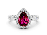 White gold Pear Cut Halo Diamond Solitaire with Filigree Band and Four-Prong Setting