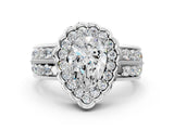 White gold Pear Cut Halo Diamond Split Shank Ring with Scalloped Prong Setting_50