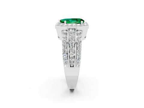 White gold Pear Cut Halo Emerald Ring with Split Shank and Four-Prong Setting_2