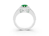 White gold Pear Cut Halo Emerald Ring with Split Shank and Four-Prong Setting_3