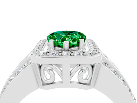 White gold Pear Cut Halo Emerald Ring with Split Shank and Four-Prong Setting_4