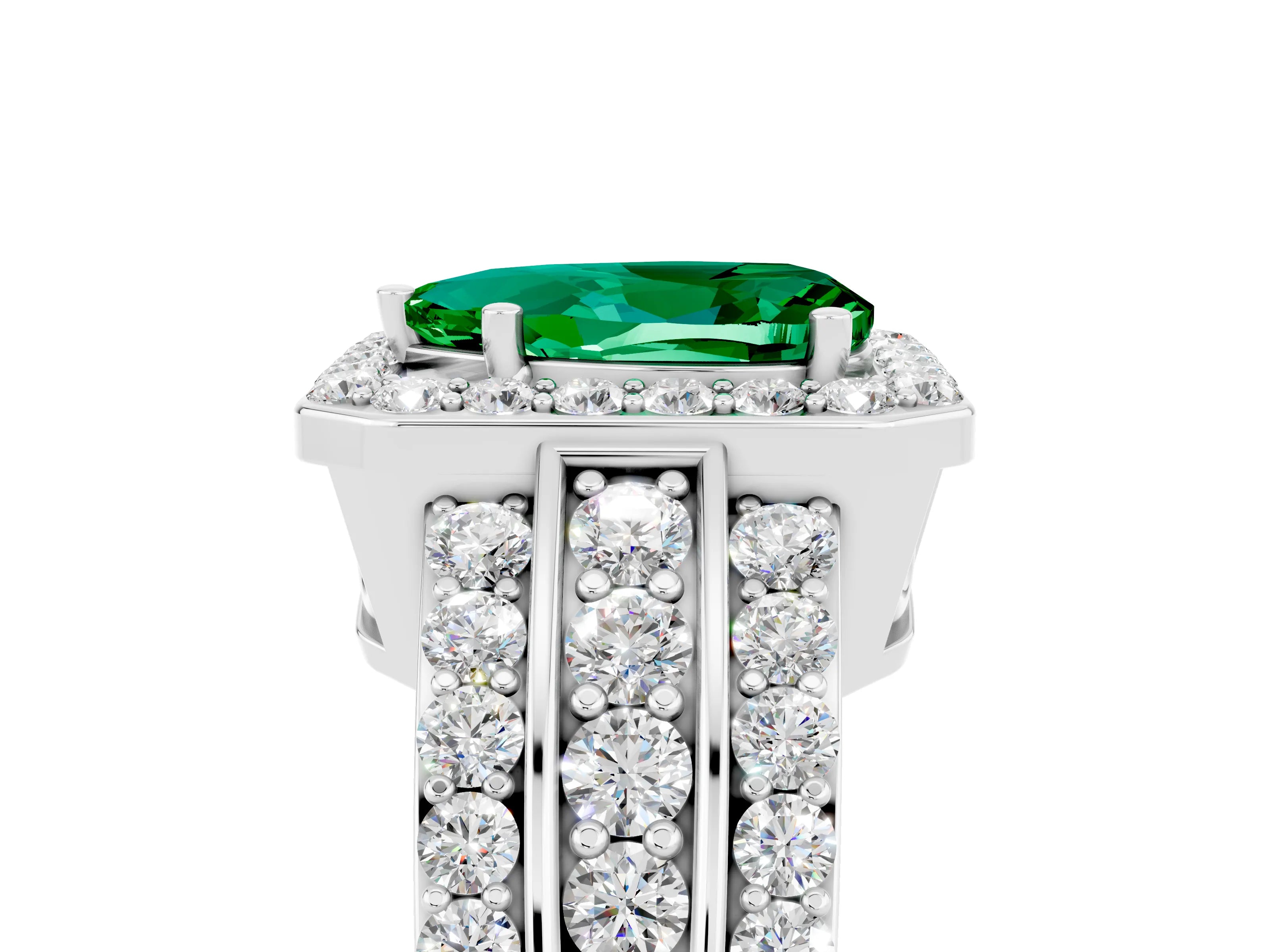 White gold Pear Cut Halo Emerald Ring with Split Shank and Four-Prong Setting_5