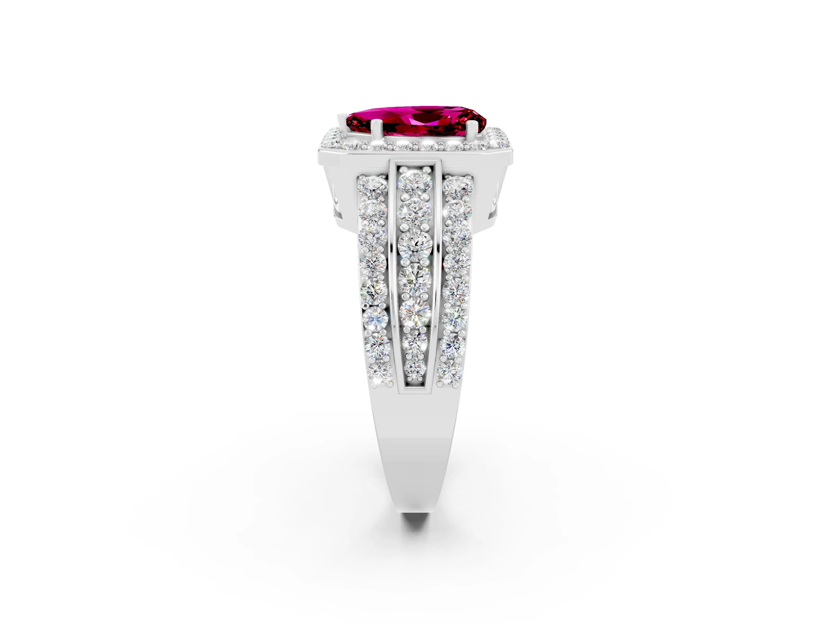 White gold Pear Cut Halo Garnet Ring with Split Shank and Four-Prong Setting_2