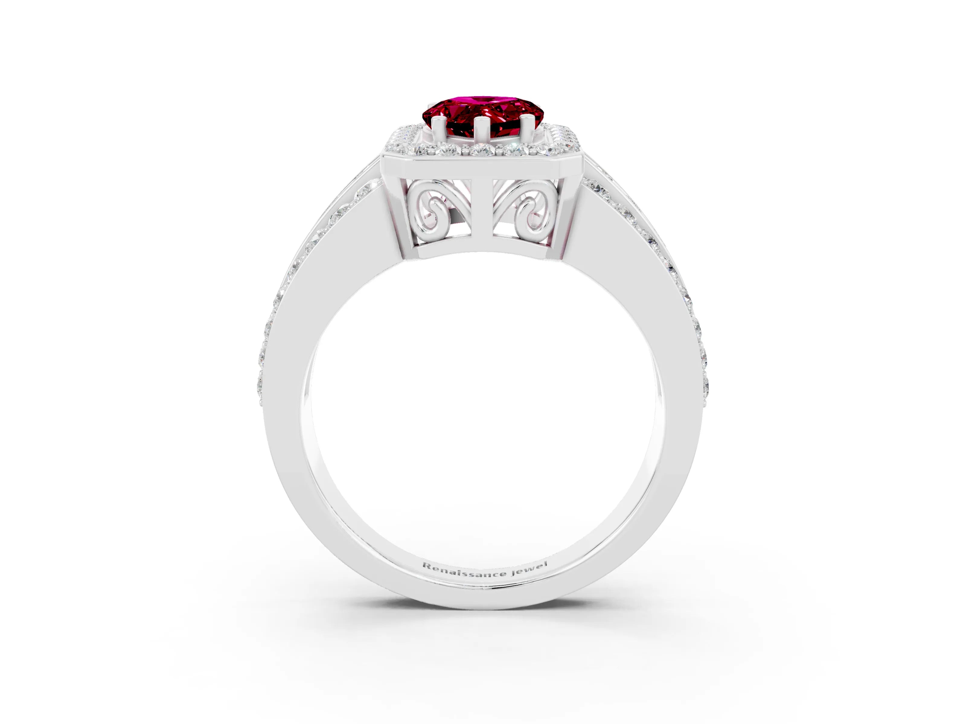 White gold Pear Cut Halo Garnet Ring with Split Shank and Four-Prong Setting_3