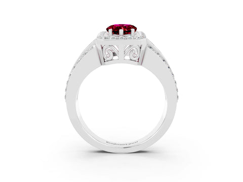 White gold Pear Cut Halo Garnet Ring with Split Shank and Four-Prong Setting_3