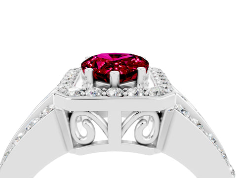 White gold Pear Cut Halo Garnet Ring with Split Shank and Four-Prong Setting_4