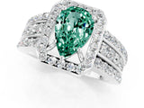 White gold Pear Cut Halo Green Sapphire Ring with Split Shank and Four-Prong Setting_1