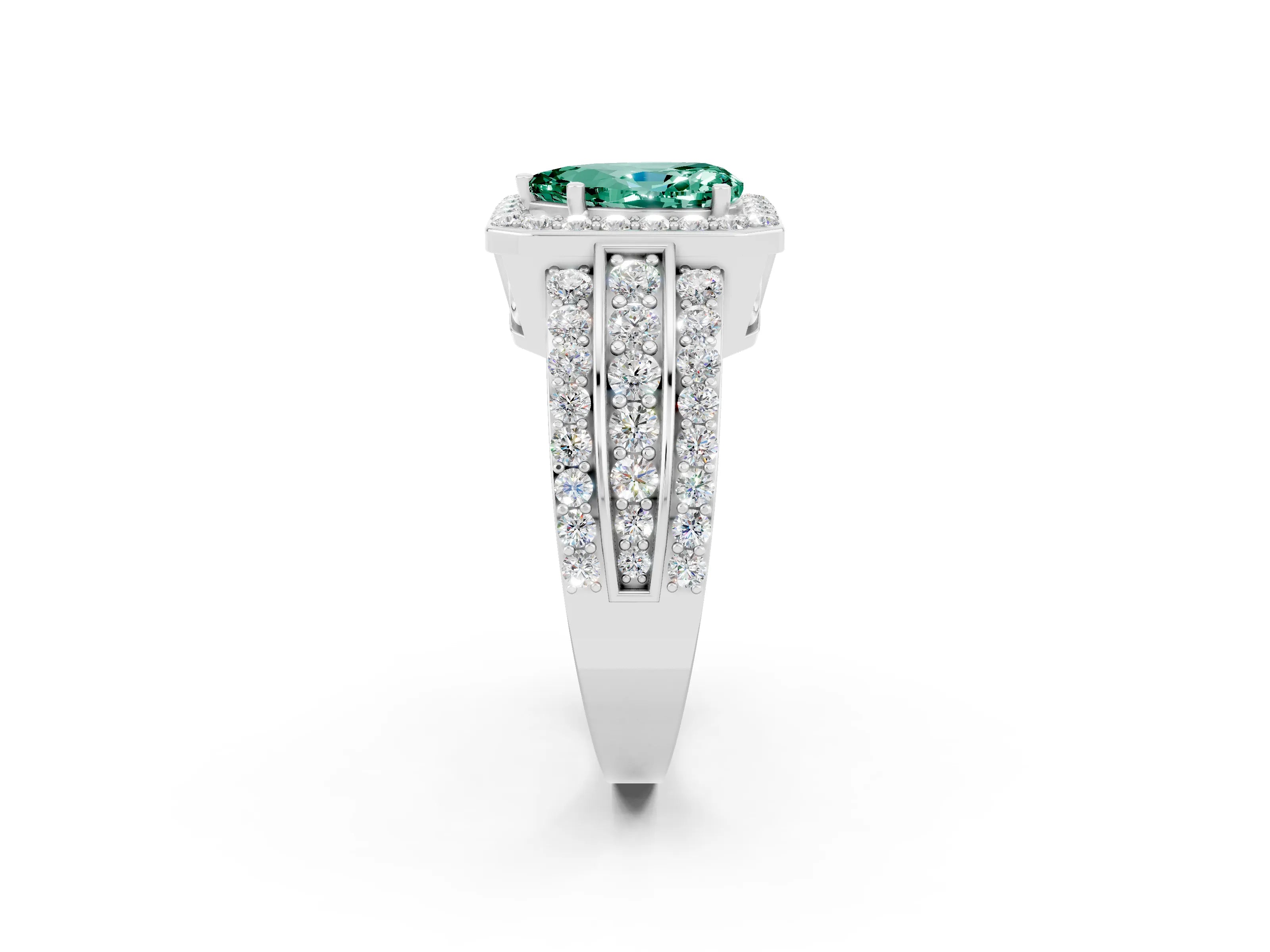 White gold Pear Cut Halo Green Sapphire Ring with Split Shank and Four-Prong Setting_2
