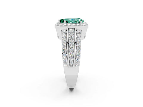 White gold Pear Cut Halo Green Sapphire Ring with Split Shank and Four-Prong Setting_2