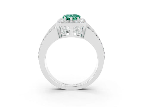 White gold Pear Cut Halo Green Sapphire Ring with Split Shank and Four-Prong Setting_3