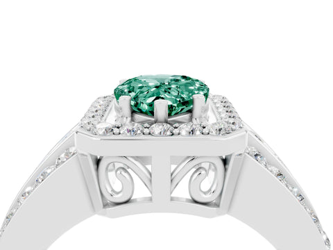White gold Pear Cut Halo Green Sapphire Ring with Split Shank and Four-Prong Setting_4