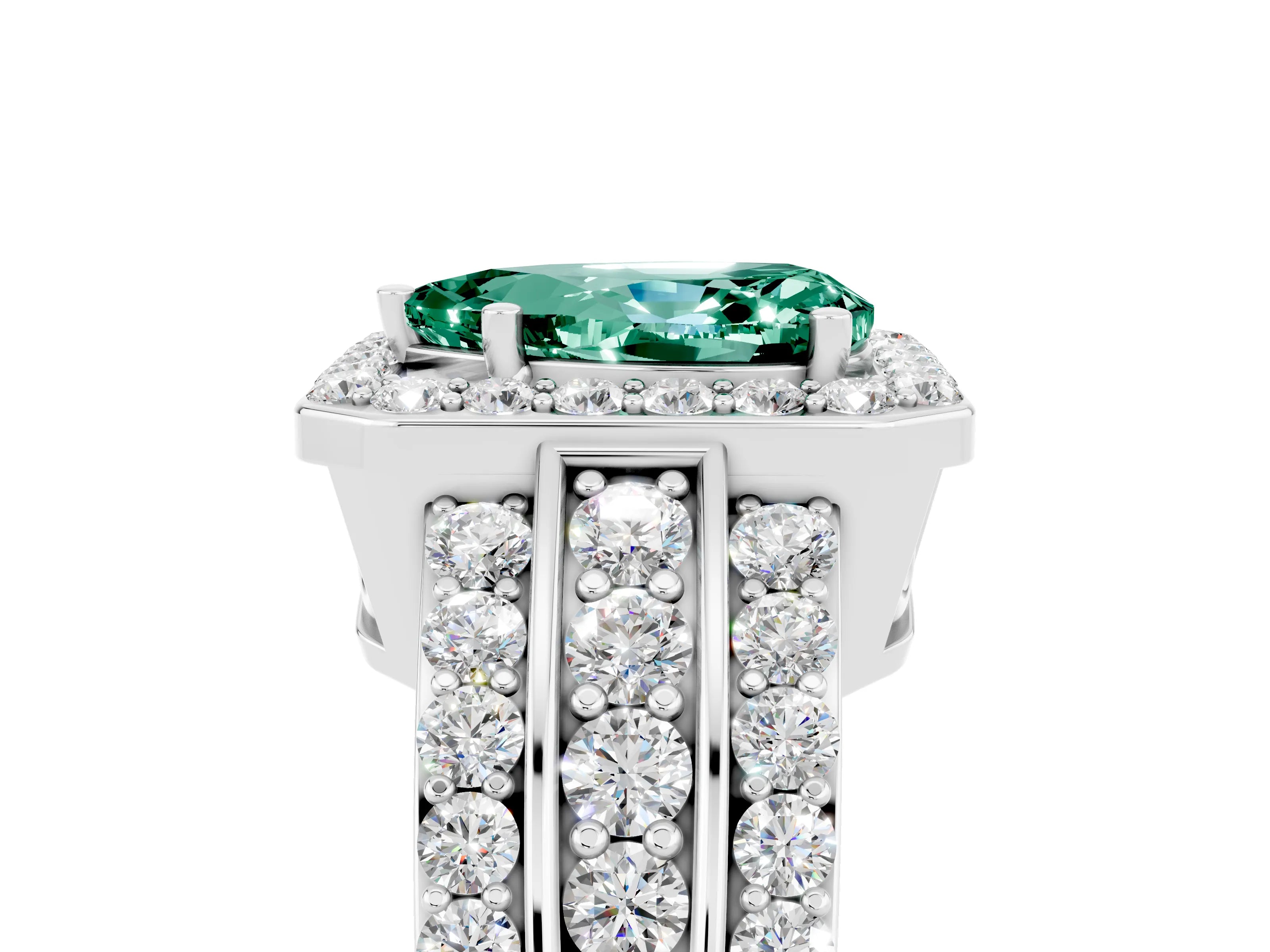 White gold Pear Cut Halo Green Sapphire Ring with Split Shank and Four-Prong Setting_5