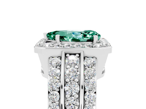 White gold Pear Cut Halo Green Sapphire Ring with Split Shank and Four-Prong Setting_5