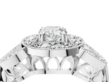 White gold Pear Cut Halo Milgrain Diamond Engagement Ring with Leaf Band and Four-Prong Setting_11