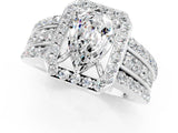 White gold Pear Cut Halo Moissanite Ring with Split Shank and Four-Prong Setting_1
