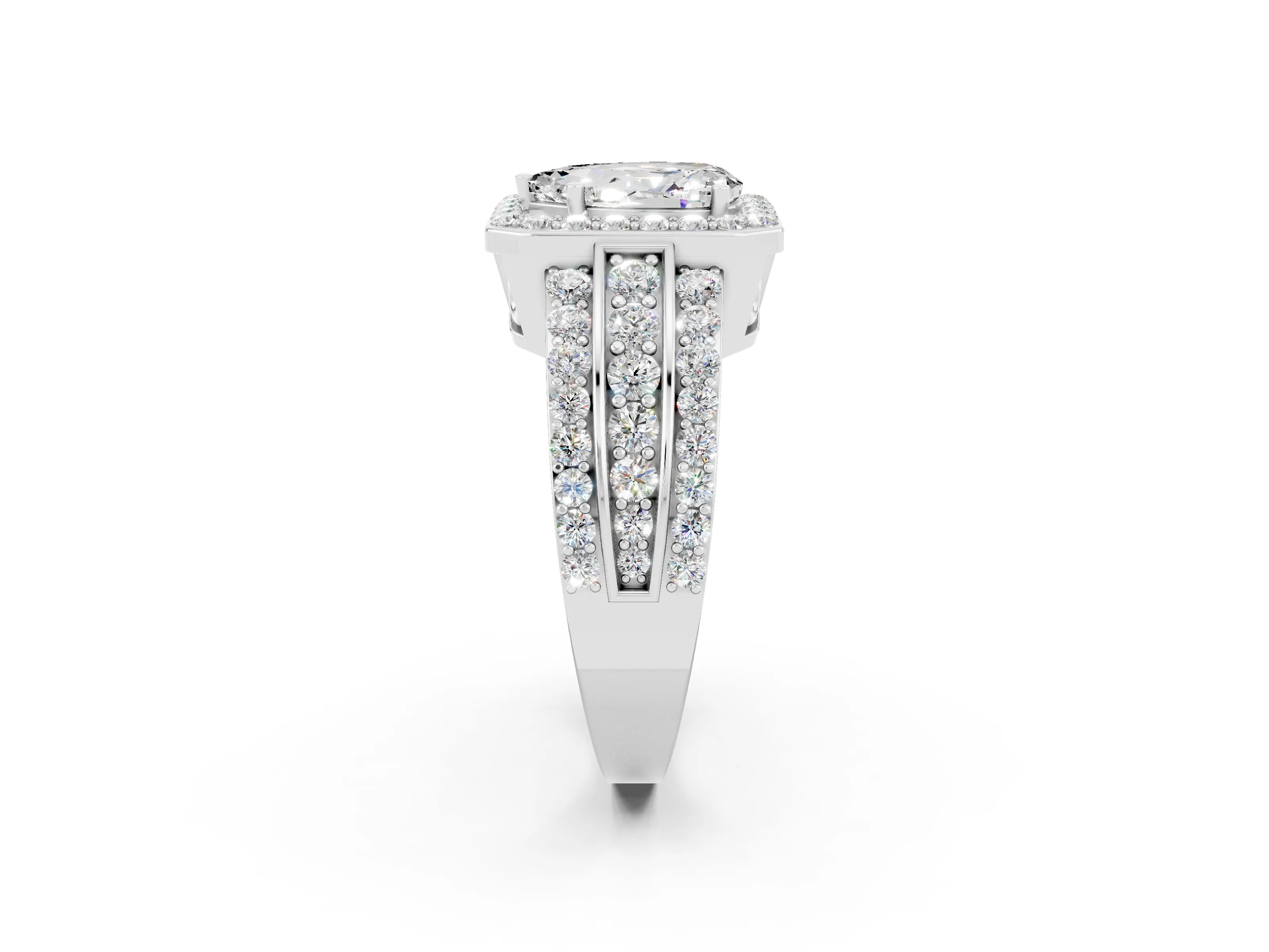 White gold Pear Cut Halo Moissanite Ring with Split Shank and Four-Prong Setting_2