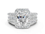 White gold Pear Cut Halo Moissanite Ring with Split Shank and Four-Prong Setting