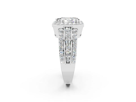 White gold Pear Cut Halo Moissanite Ring with Split Shank and Four-Prong Setting_2