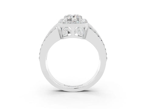White gold Pear Cut Halo Moissanite Ring with Split Shank and Four-Prong Setting_3