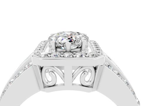 White gold Pear Cut Halo Moissanite Ring with Split Shank and Four-Prong Setting_4