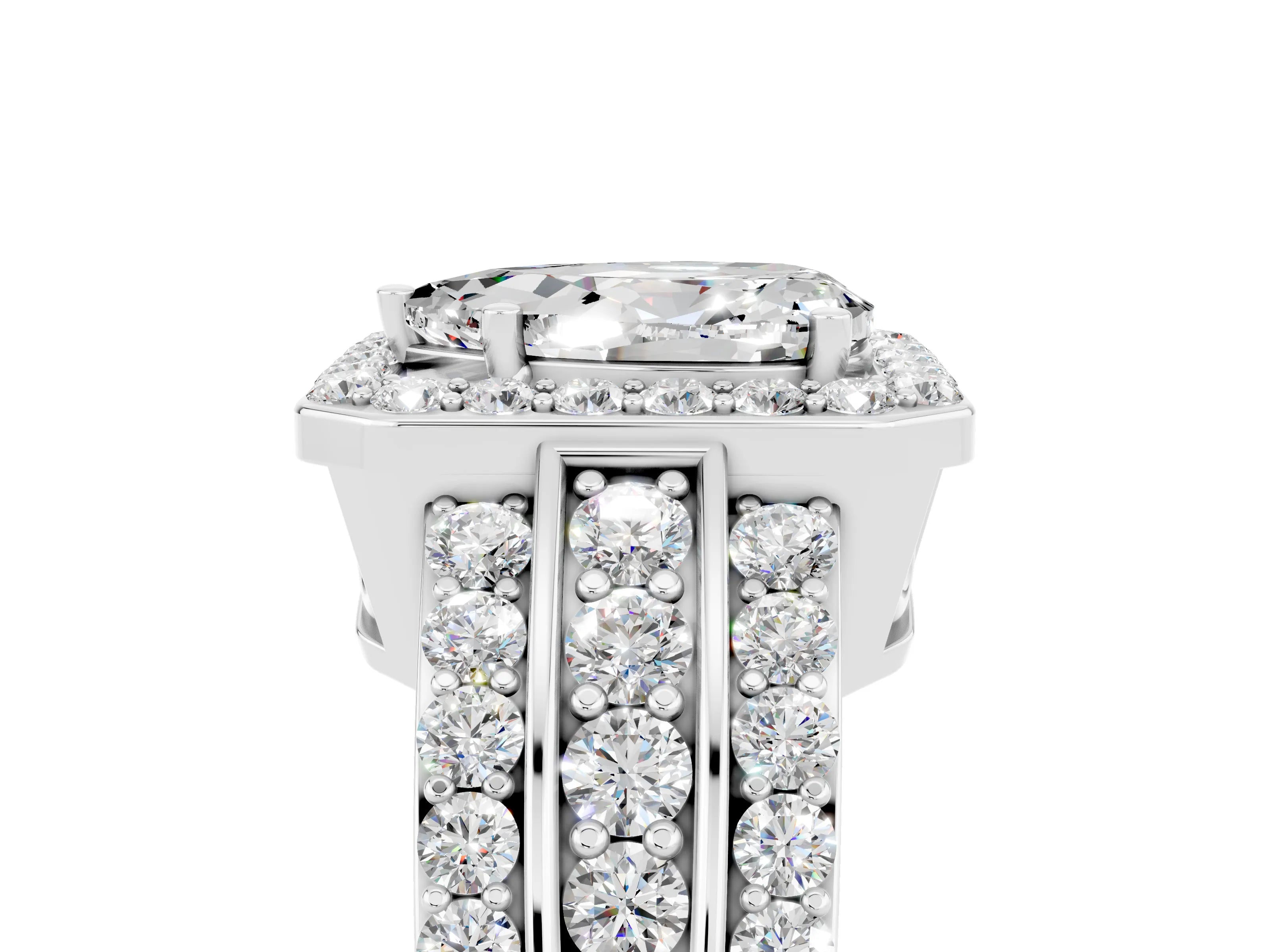 White gold Pear Cut Halo Moissanite Ring with Split Shank and Four-Prong Setting_5