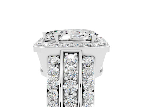 White gold Pear Cut Halo Moissanite Ring with Split Shank and Four-Prong Setting_5