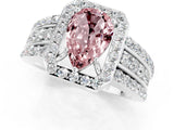 White gold Pear Cut Halo Morganite Ring with Split Shank and Four-Prong Setting_1