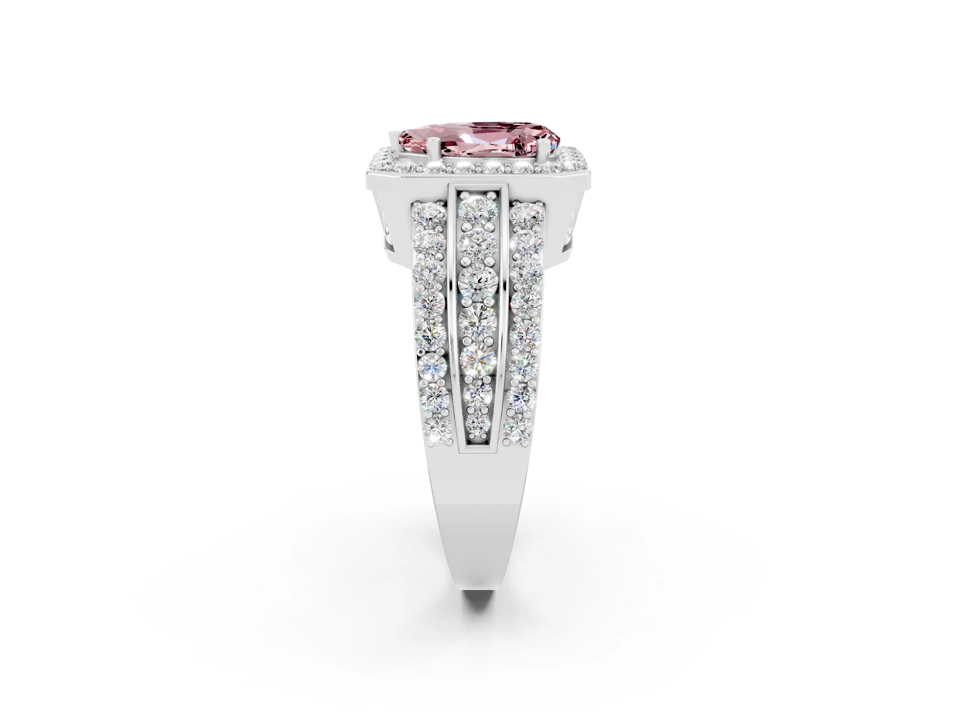 White gold Pear Cut Halo Morganite Ring with Split Shank and Four-Prong Setting_2