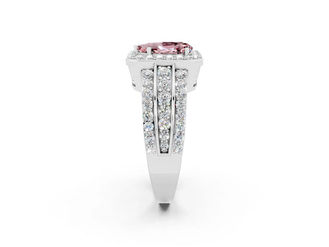 White gold Pear Cut Halo Morganite Ring with Split Shank and Four-Prong Setting_2
