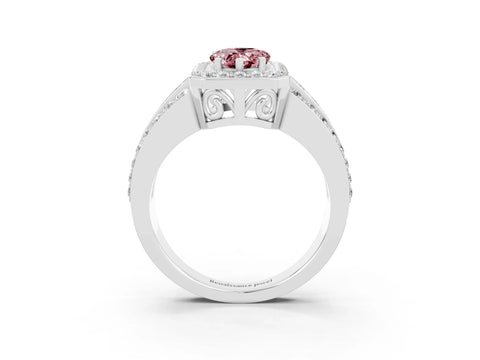 White gold Pear Cut Halo Morganite Ring with Split Shank and Four-Prong Setting_3
