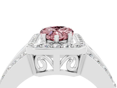 White gold Pear Cut Halo Morganite Ring with Split Shank and Four-Prong Setting_4