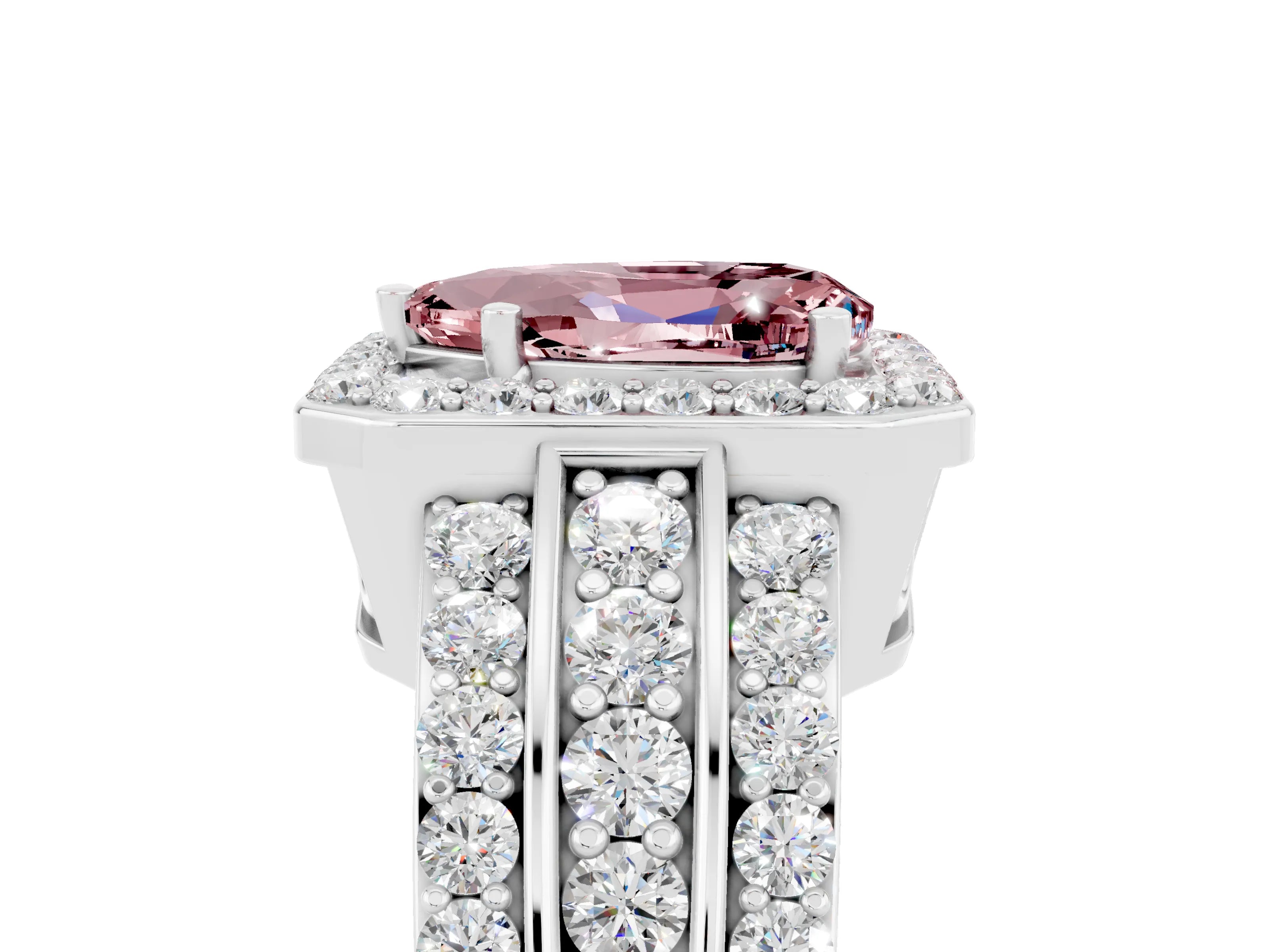 White gold Pear Cut Halo Morganite Ring with Split Shank and Four-Prong Setting_5