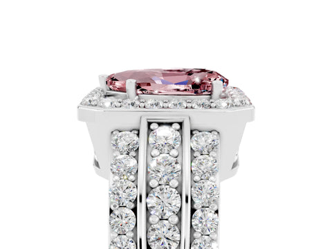 White gold Pear Cut Halo Morganite Ring with Split Shank and Four-Prong Setting_5