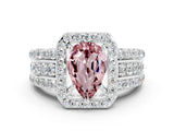 White gold Pear Cut Halo Morganite Ring with Split Shank and Four-Prong Setting