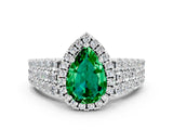 White gold Pear Cut Halo Pavé Diamond Engagement Ring with Split Shank and Four-Prong Setting
